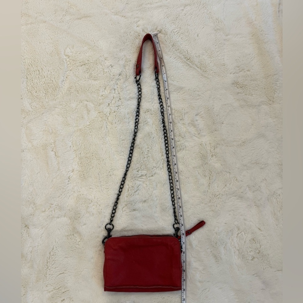 LIEBESKIND Berlin Red Leather Mini Crossbody Bag Chain Strap Cowhide - Picture 6 of 15